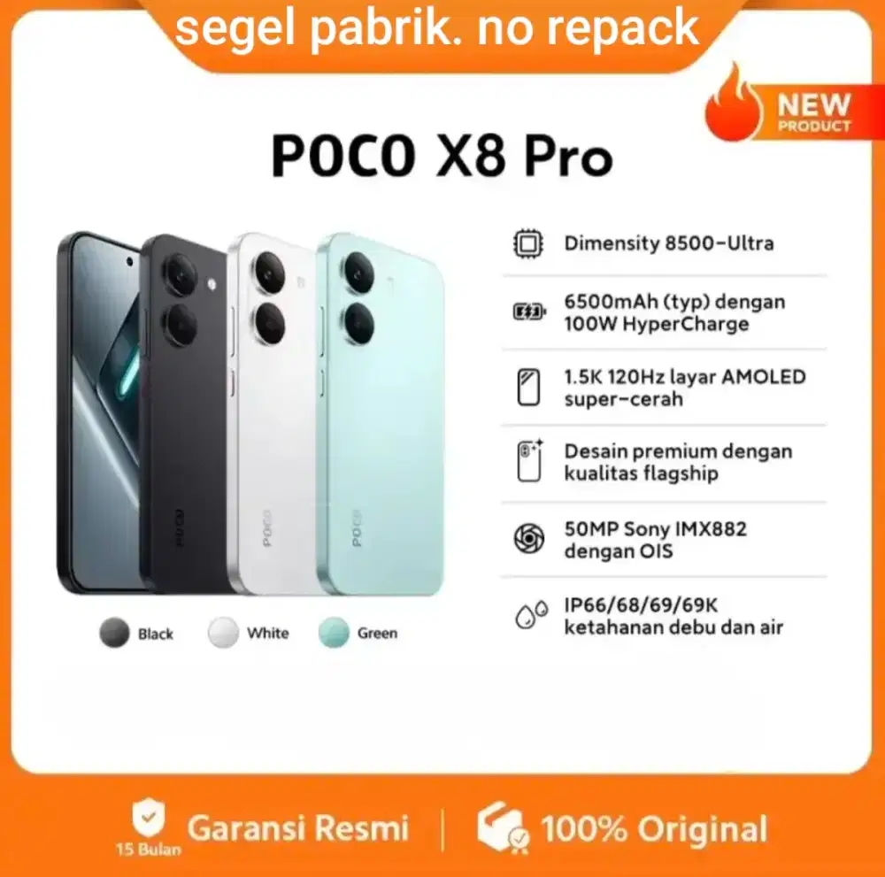 Poco X8 pro. Baru. Segel pabrik. Garansi resmi 15 bulan