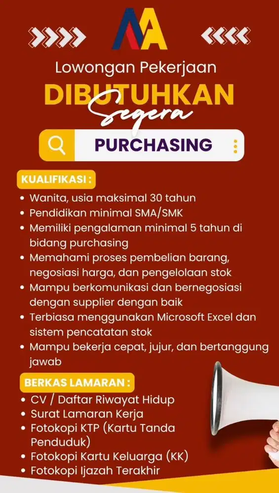Lowongan Purchasing & Marketing