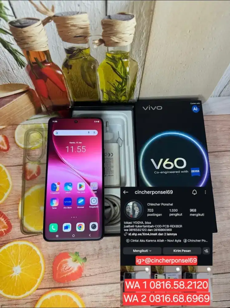 Jual hp likeNEW Vivo V60 5G ram 12gb istimewa grns okt 2026