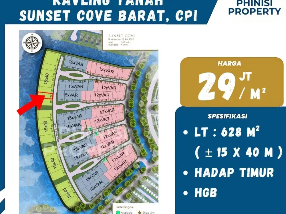 Dijual Tanah Kavling Sunset Cove Barat CPI Hadap Laut
