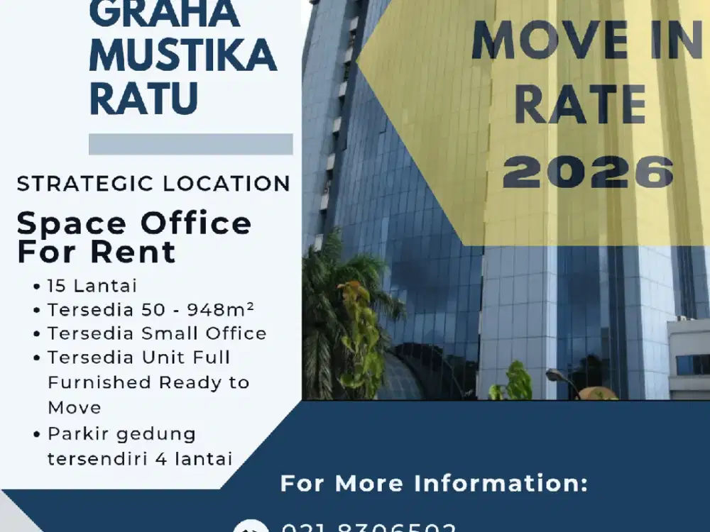 Sewa kantor luas 45.39m2, Jakarta Area Gatot Subroto Graha Mustika Ratu