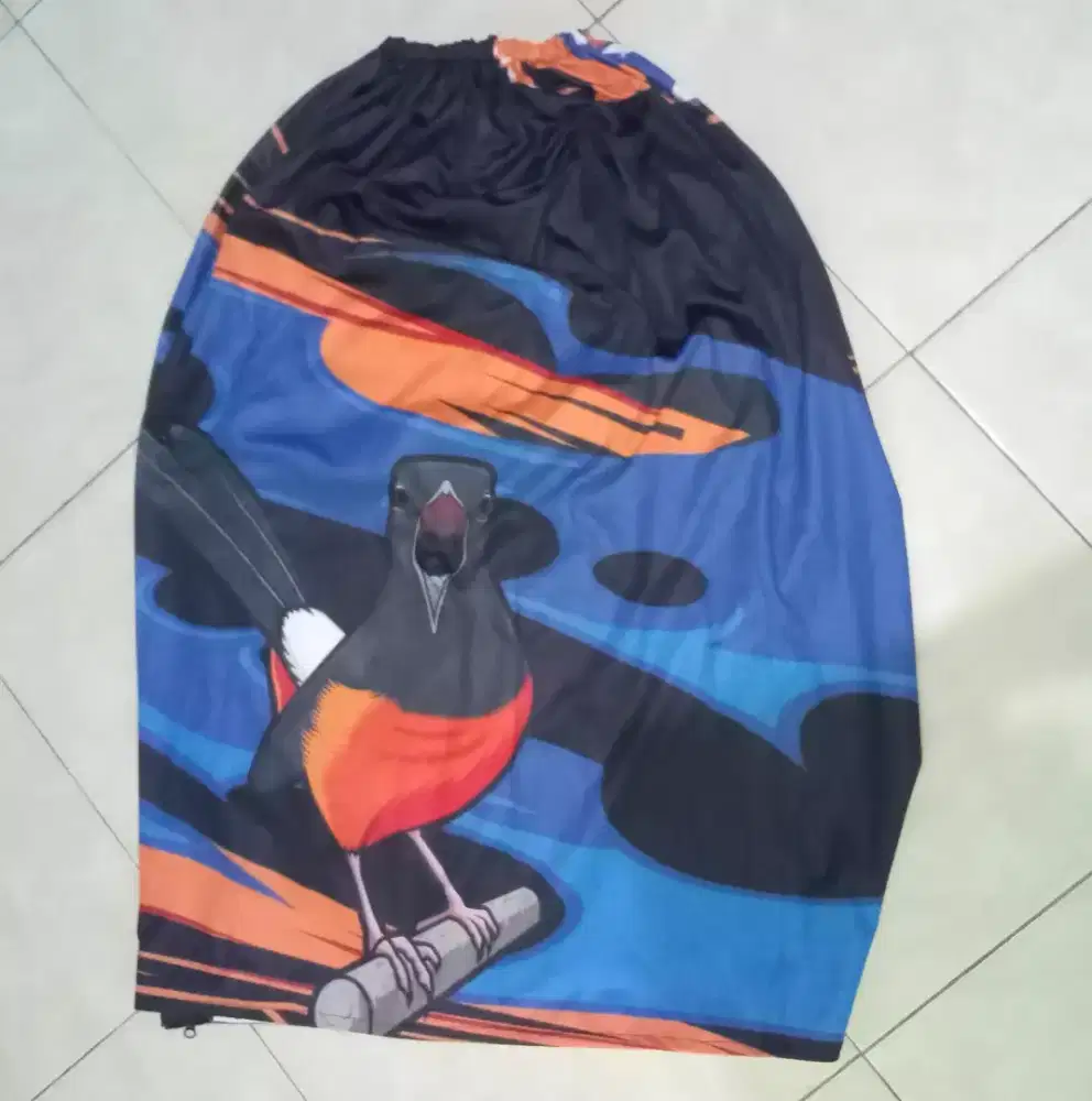Jual kerodong motif gambar murai batu ukuran 55 double kain tebal