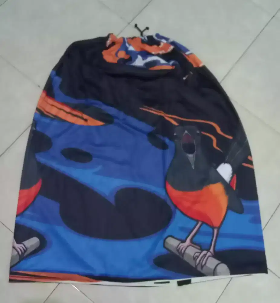Jual kerodong motif gambar murai batu ukuran 55 double kain tebal