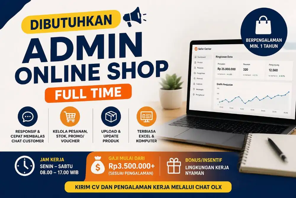 DIBUTUHKAN ADMIN ONLINE SHOP FULL TIME