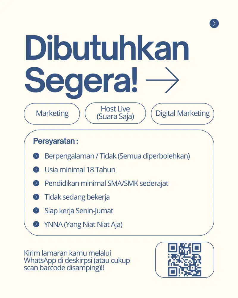 Dibutuhkan segera! Loker bagi teman teman yang berminat!