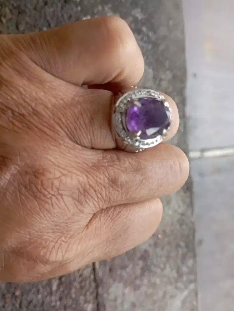 Batu cincin batu kecubung dg emban/bingkai mulus cakep cocok utk bisni