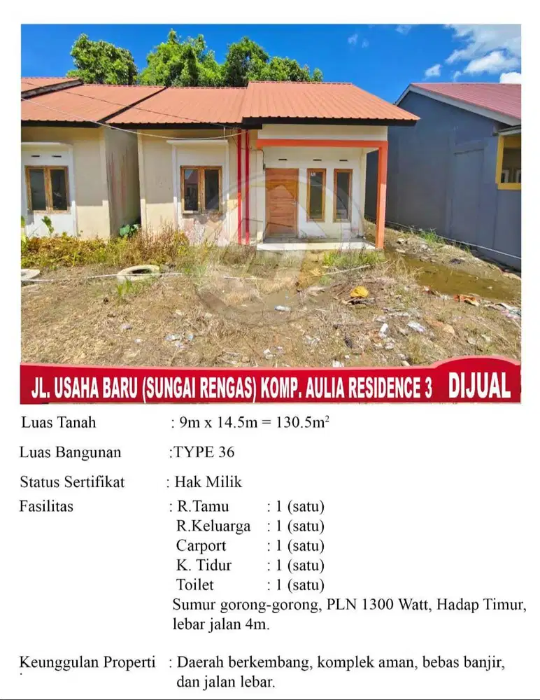 Jual Rumah type 36 Sei Rengas dijual cepat