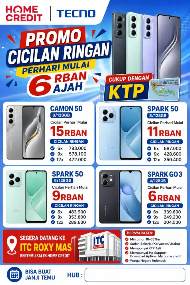 Cicilan Ringan Tecno Cukup KTP & Hp Pribadi
