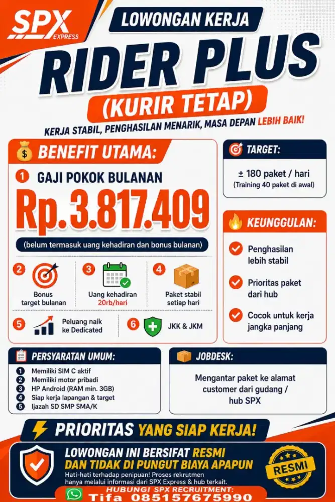 LOKER KURIR DELIVERY (LM) MOTOR SPX EXPRESS JAKARTA BARAT!!!