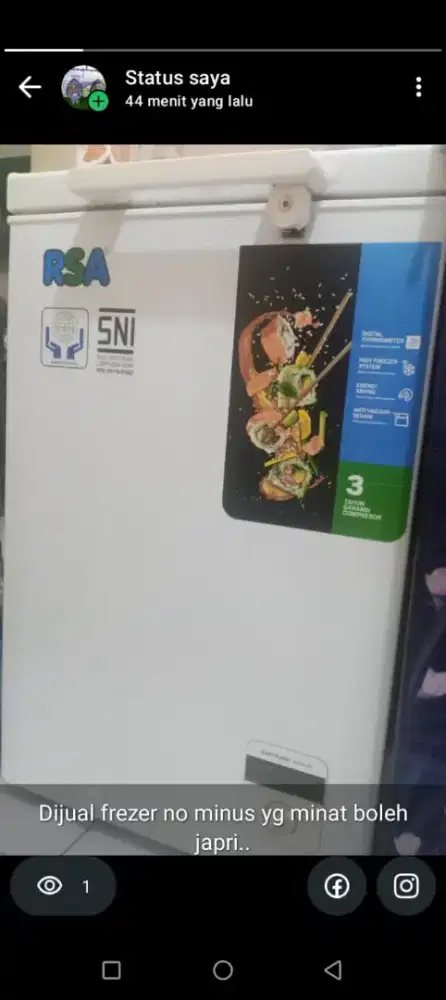 Dijual frezer merk RSA masih dingin banget beku belum pernah diservice
