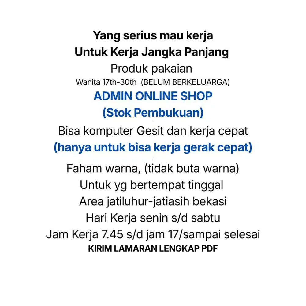 LOWONGAN ADMIN ONLINE SHOP (stok pembukuan)