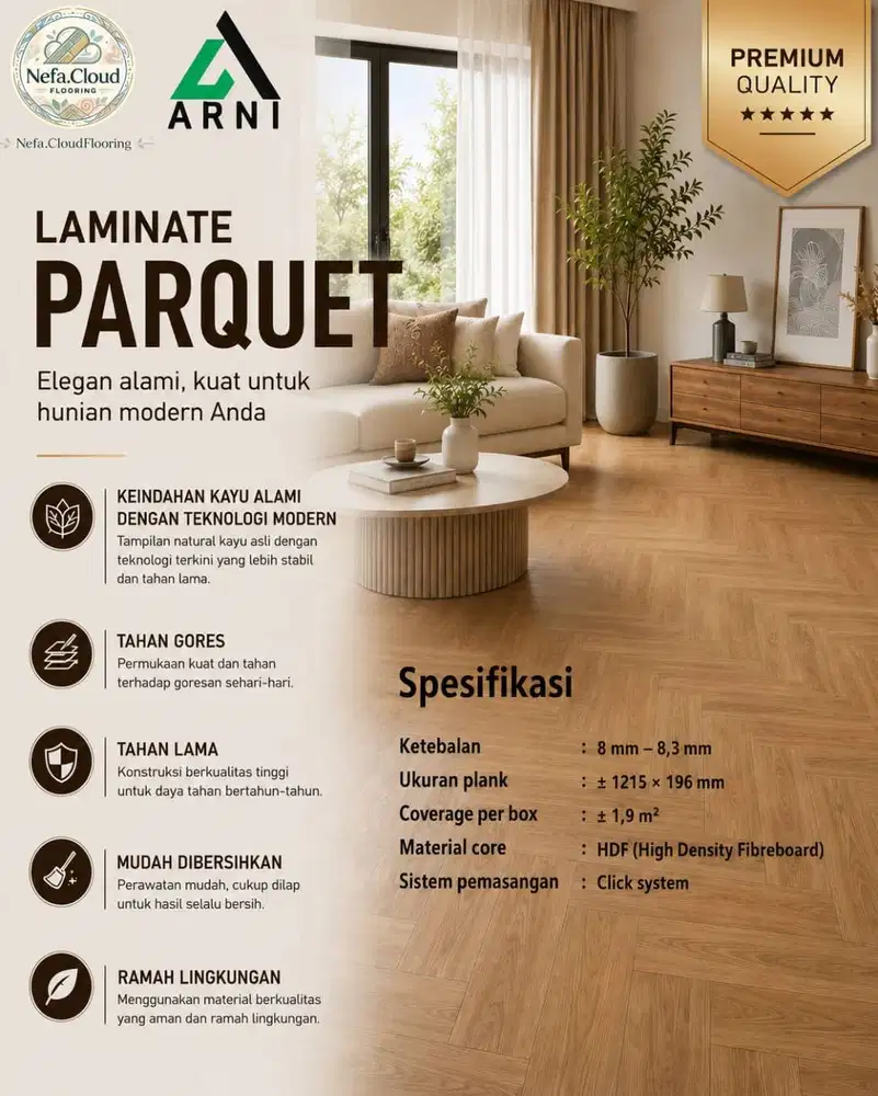 Lantai Parket Kendo 23mm | Motif Wood Series - Sistem Klik