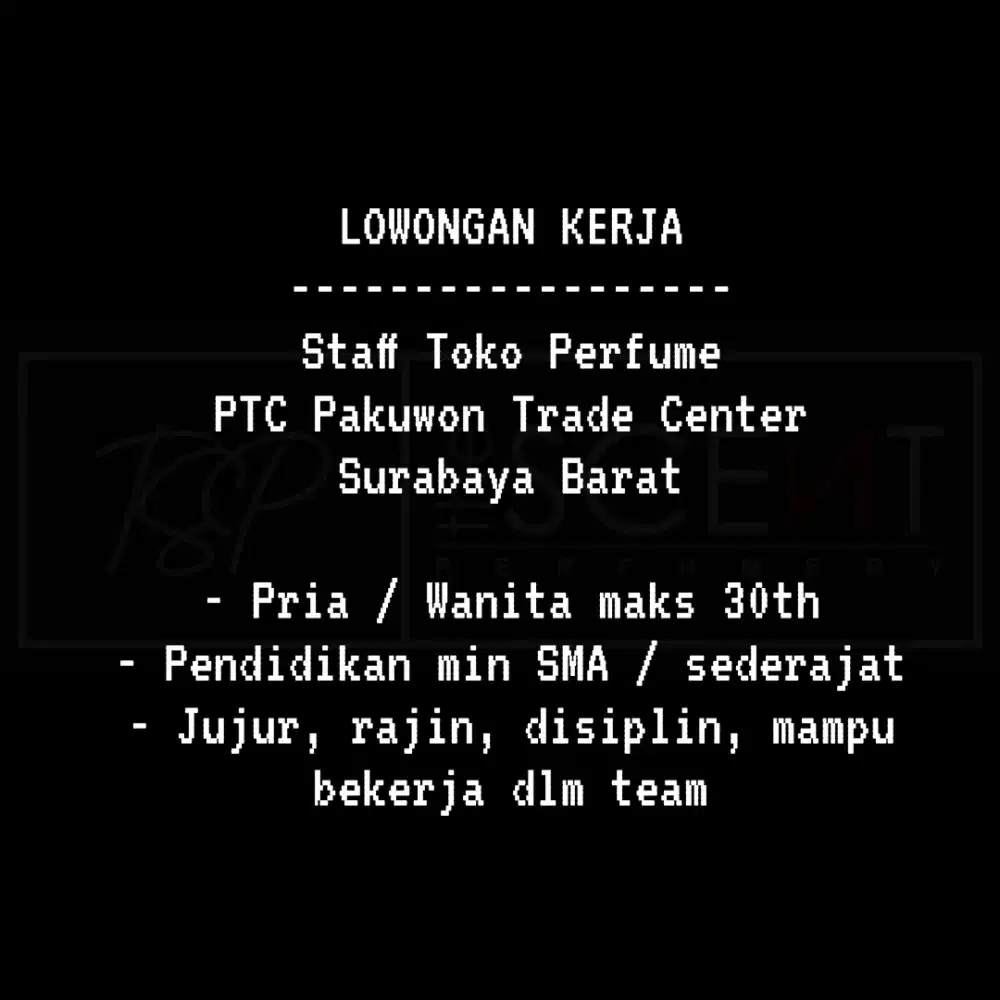 Lowongan Kerja Staff Toko PTC