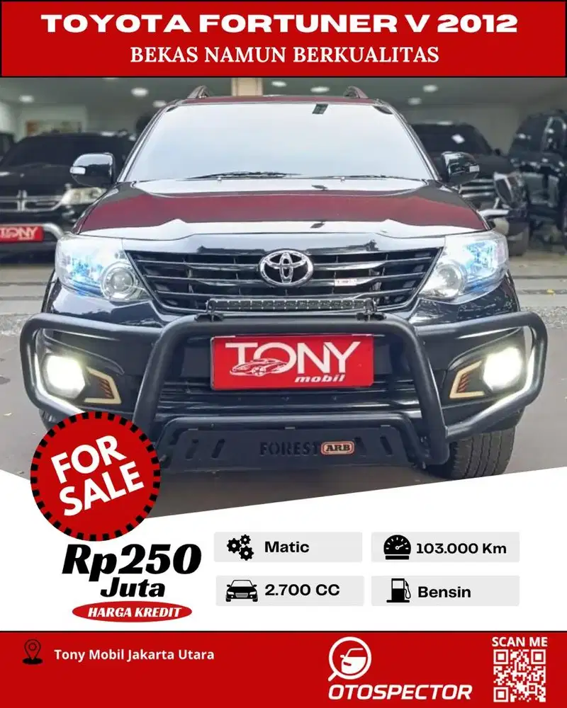 #Tony Mobil# Toyota Fortuner 2.7 V 4x4 AT 2012 Hitam