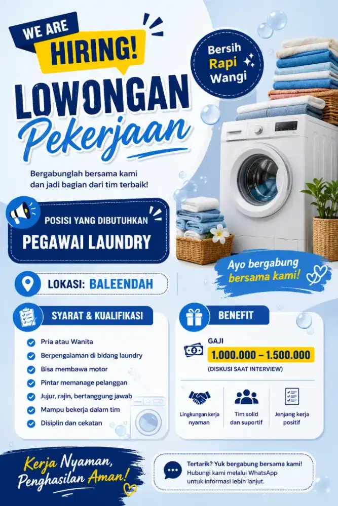 Lowongan pegawai laundry wajib motor
