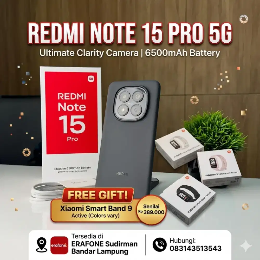 Redmi Note 15 pro 5G Paket Lengkap Free Xiaomi smartband 9 Active