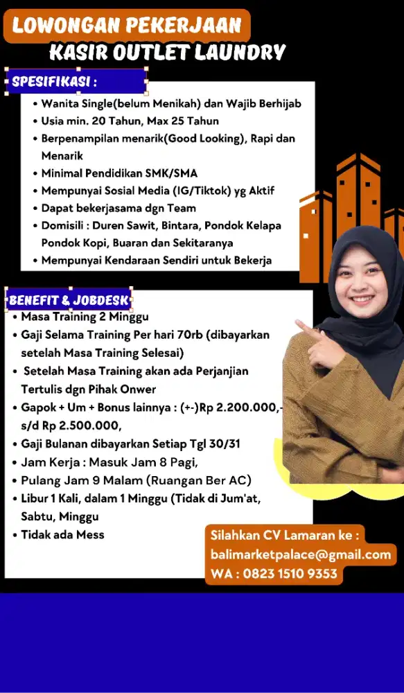 Lowongan Kerja Kasir di Outlet Laundry (Ber AC)