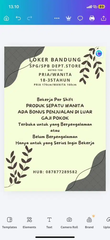 Loker SPG/B Metro Bandung TSM