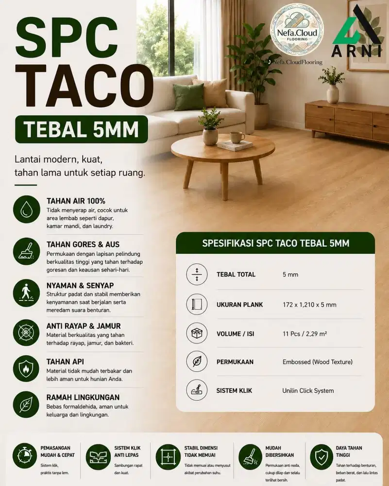 SPC Taco Tebal 5mm | Anti Rayap - Tahan Gores - Mudah Pasang