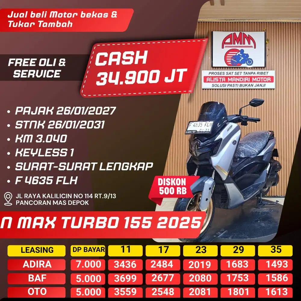 NMAX TURBO 155 2025 PAJAK HIDUP KM LOW LIKE NEW CASH / KREDIT ALISTA