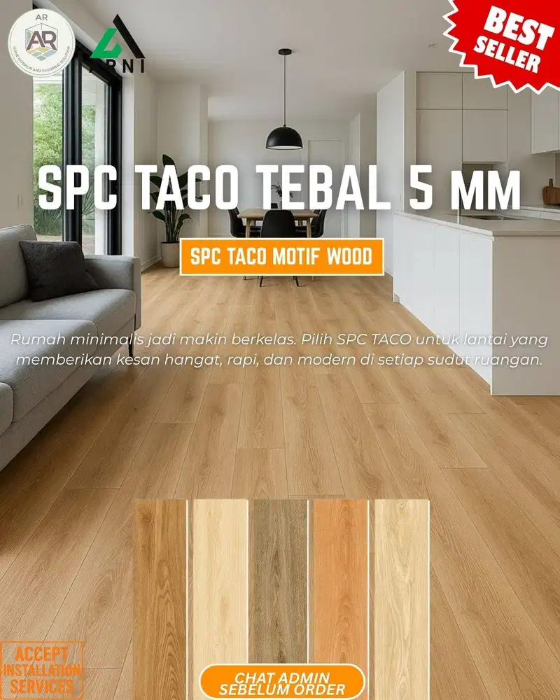 SPC Taco Tebal 5 mm | Motif Wood Berbagai Macam Warna | Sistem Klik