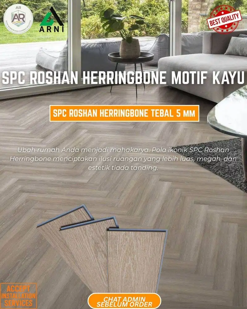 SPC Roshan Herringbone Motif Kayu | Tebal 5 mm | Mudah Pasang