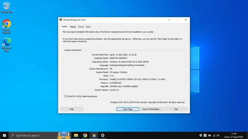 LAPTOP HP CORE i3 gen 6  RAM 8 GB SSD 128 GB MULUS NOMINUS