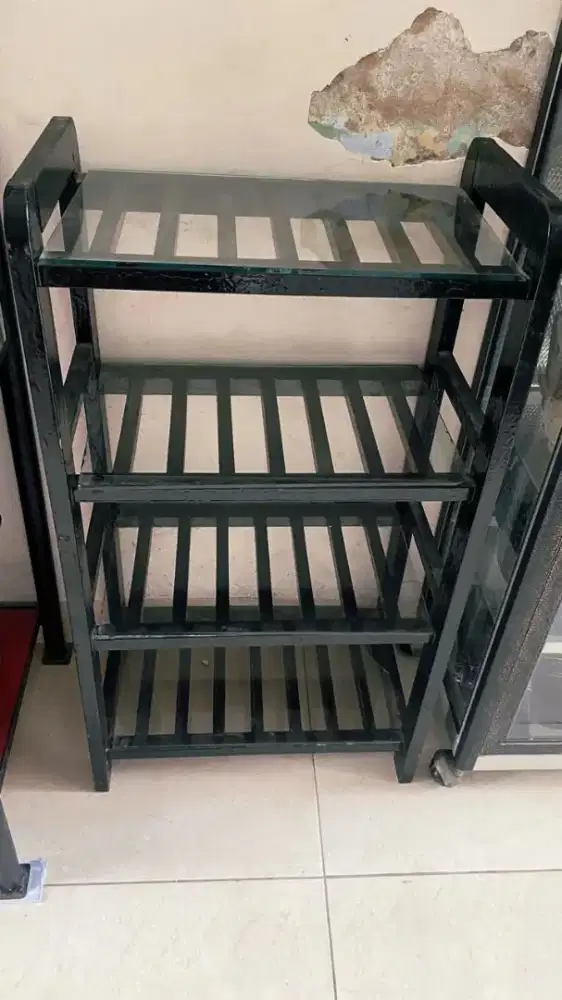 Rak Serbaguna Kayu Kaca 4 Tingkat
