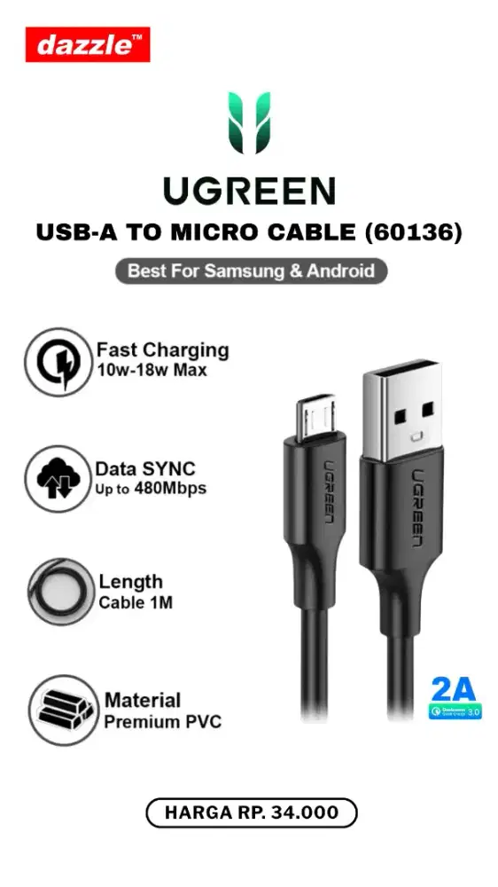 UGREEN USB A TO MICRO 1M CABLE (60136)