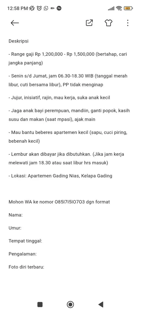 LOKER MOMONG ANAK/BABYSITTER PULANG PERGI