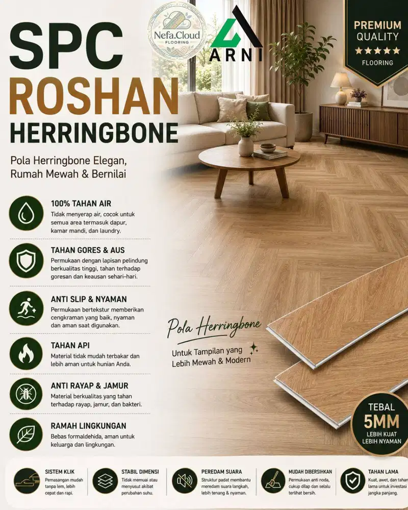 SPC Roshan Herringbone Motif Wood Tebal 5mm | Halus - Tahan Goresan