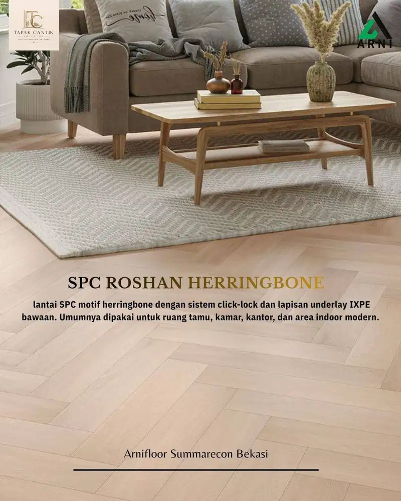 Dekorasi Lantai Spc Roshan Herringbone sistem klik mudah pasang