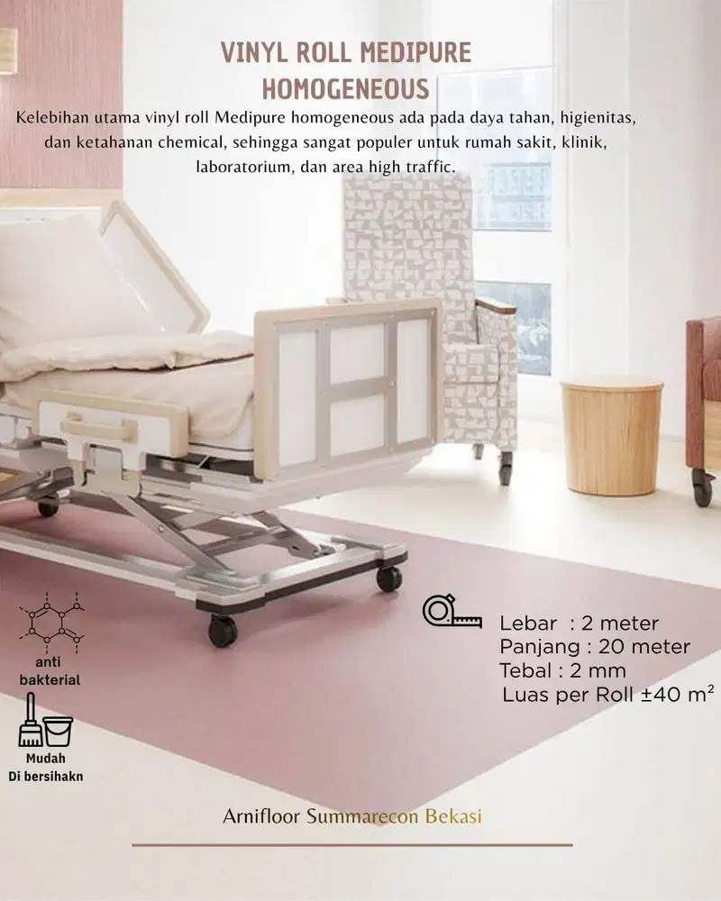 Dekorasi lantai rumah sakit vinyl roll medipure homogeneous anti bakte