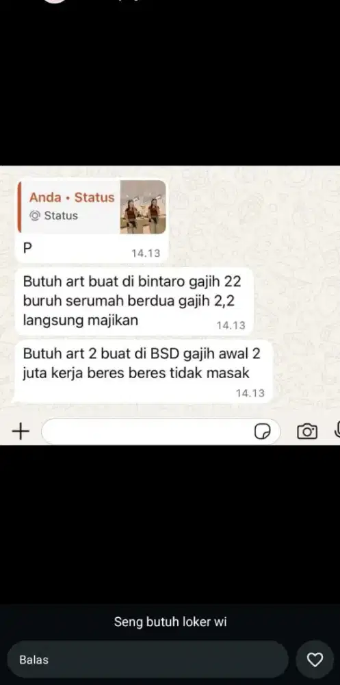 Di butuhkan asisten rumah tangga