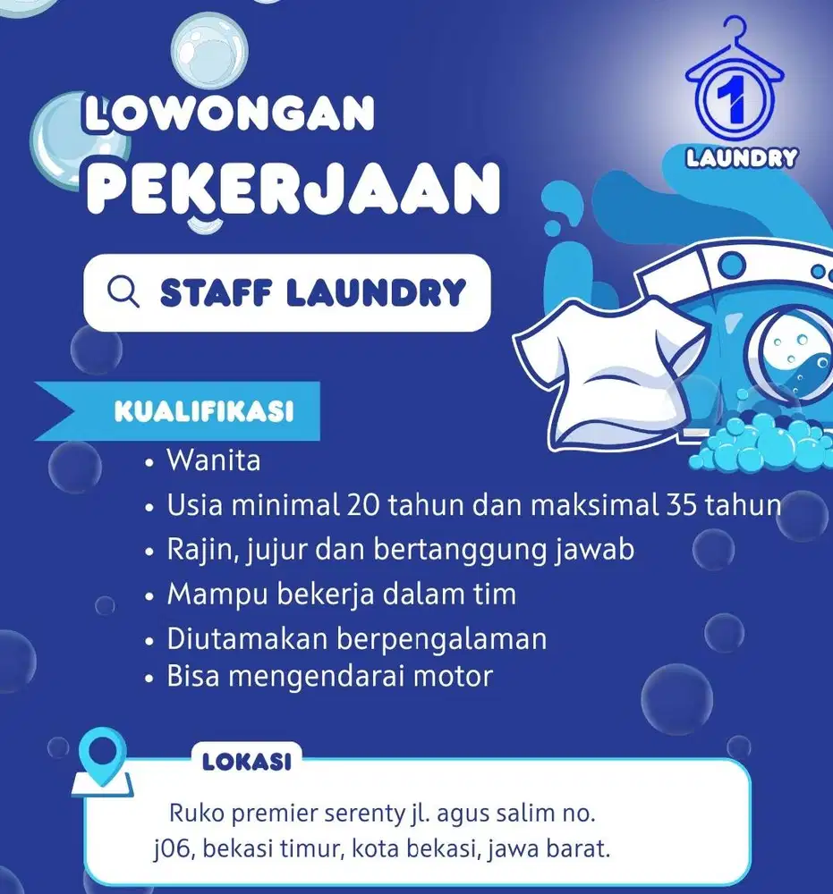 Lowongan kerja untuk staff laundry