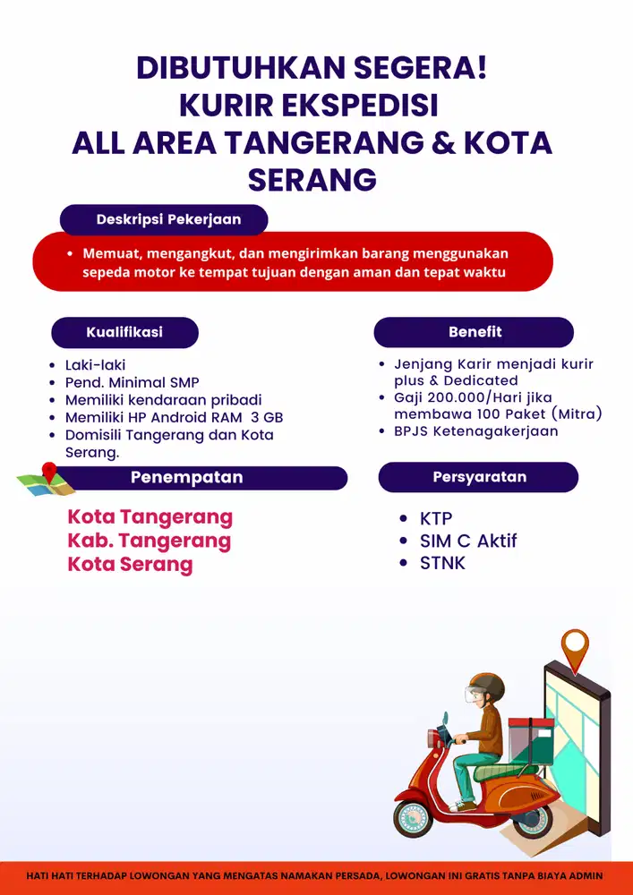 Rider dan Driver Area Kota Tangerang, Kab. Tangerang dan Kota Serang