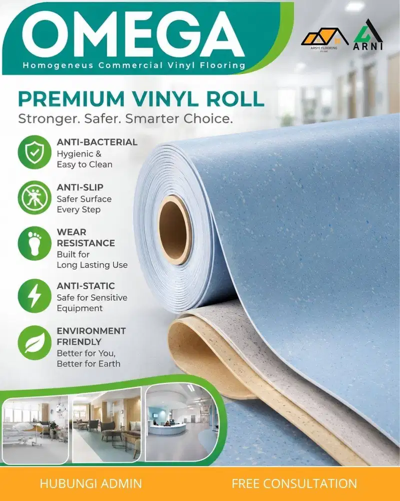 Vinyl Roll OMEGA | Vinyl Homogeneus 2mm ANTI BAKTERI