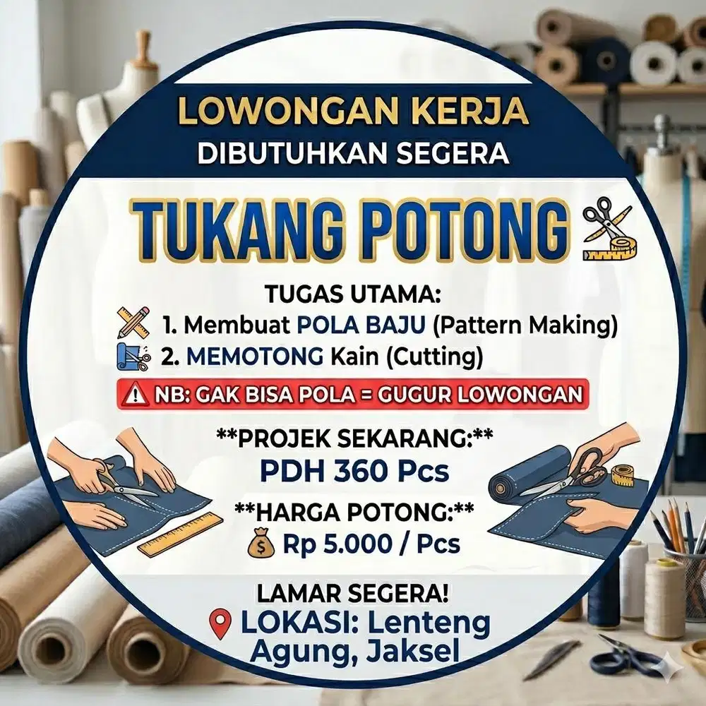 Dibutuhkan tukanh potong yang bisa pola