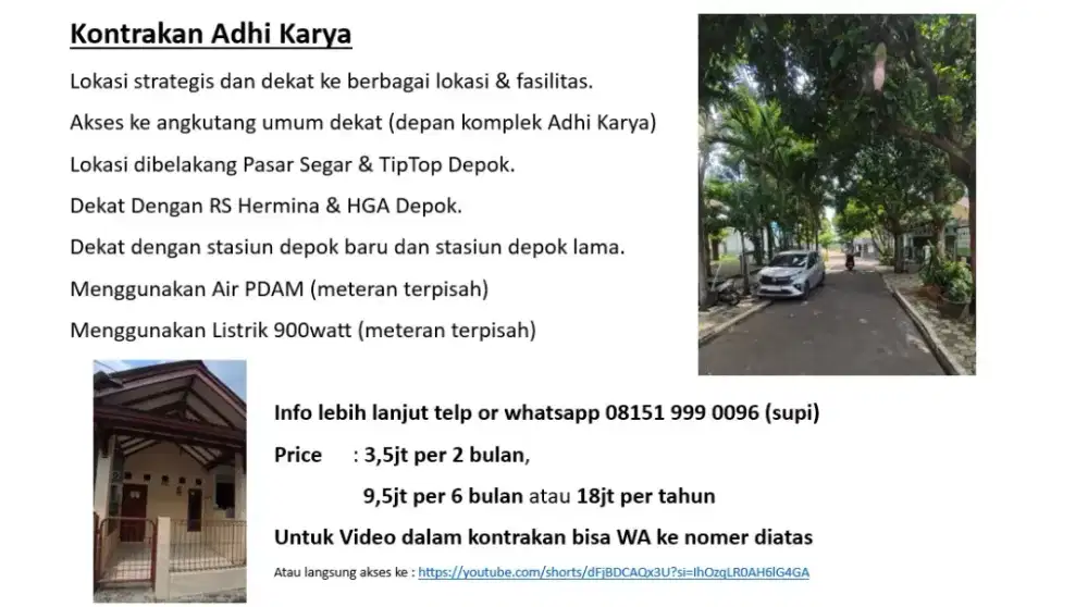 Disewakan/kontrakan lokasi belakang Ps.Segar/Tiptop Depok