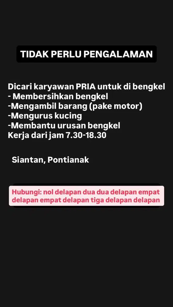 Lowongan kerja tanpa pengalaman