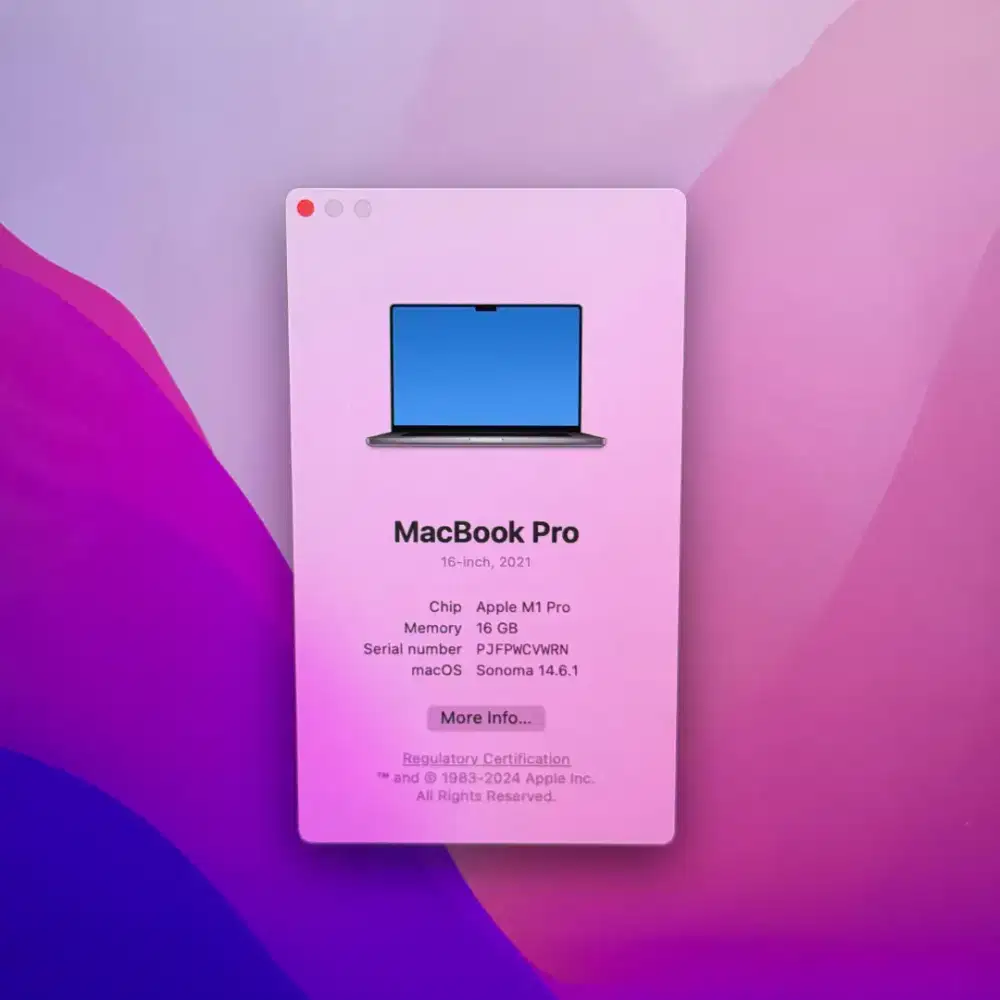 Macbook M1 Pro 16 Inch Ram 16 Ssd 512 lengkap full set Space Grey