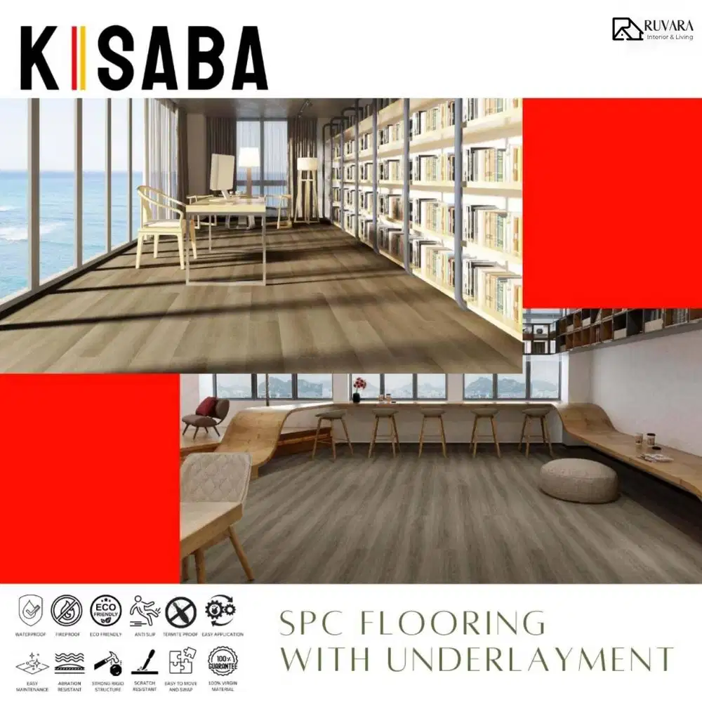 SPC Flooring Click 6mm Motif Kayu Waterproof untuk Lantai Rumah