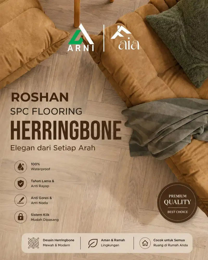 Lantai SPC Roshan Herringbone | Sistem Klik Tebal 5 mm | 16 Lembar Inc