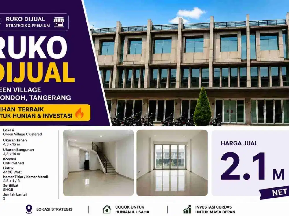 RUKO DIJUAL – Green Village Cipondoh, Tangerang
