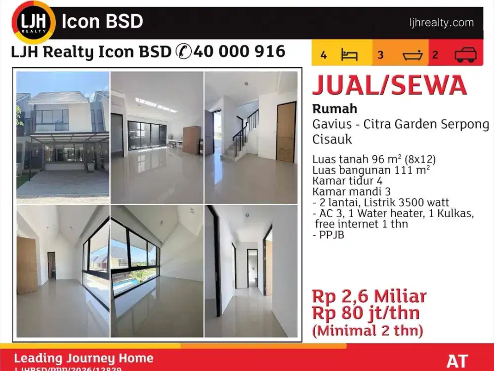 Rumah 2 lt baru di Citra Garden Serpong