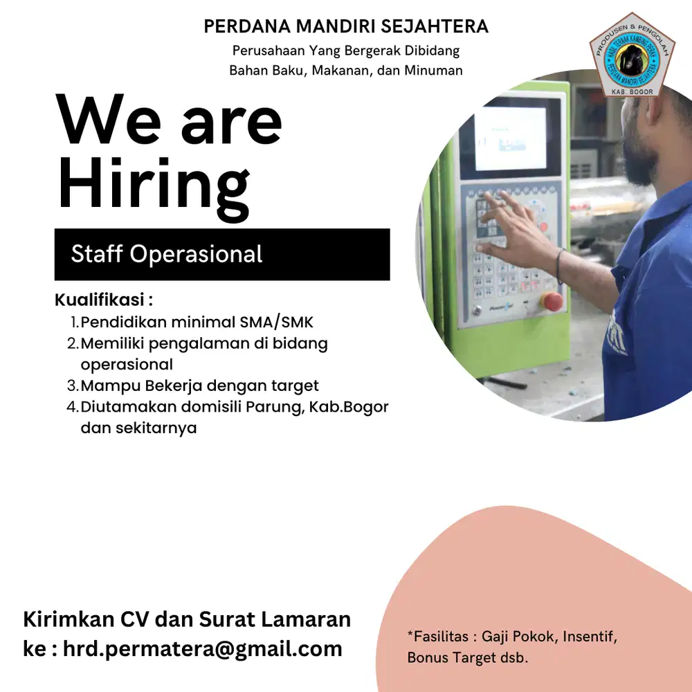 Lowongan pekerjaan Staff Operasional untuk mesin pabrik kelas menengah