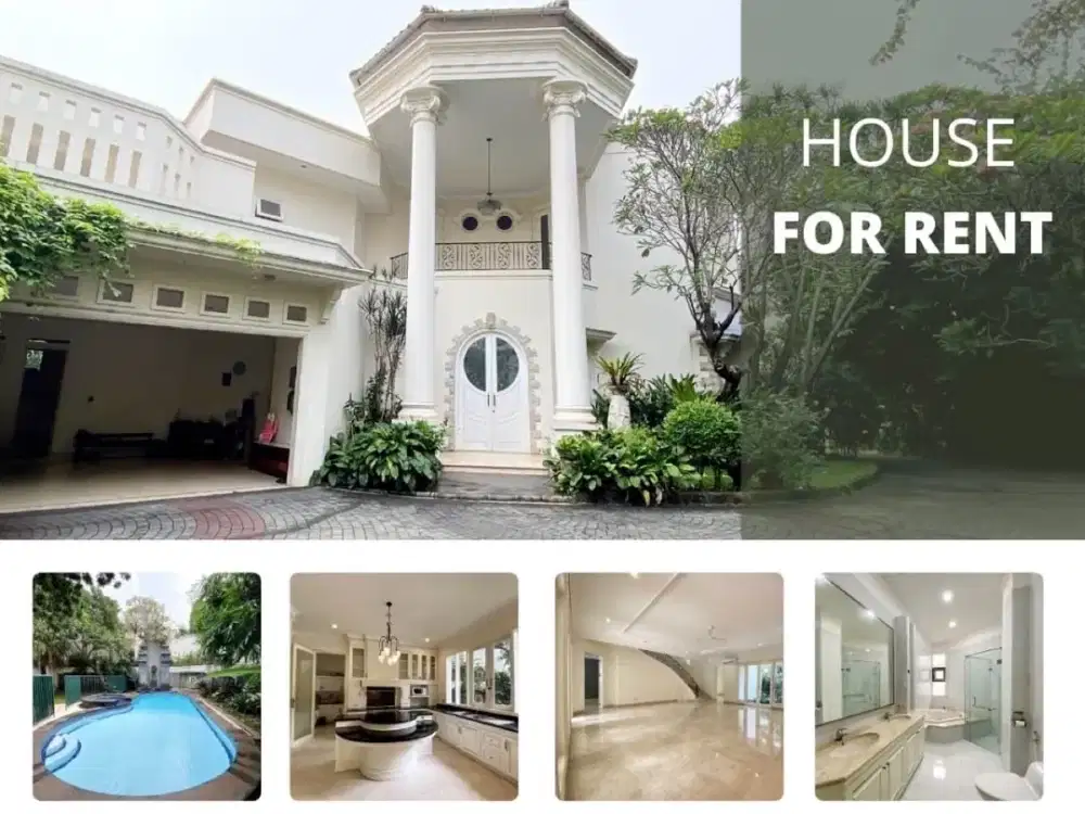 Disewakan Townhouse Mewah di Kemang, LT.800m2, Semi Furnish, 5BR