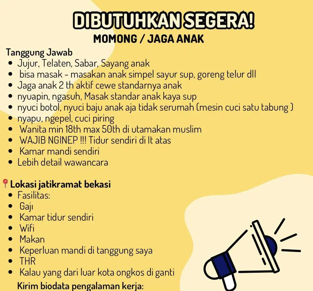 DI CARI YANG BISA JAGA ANAK / LOWONGAN KERJA