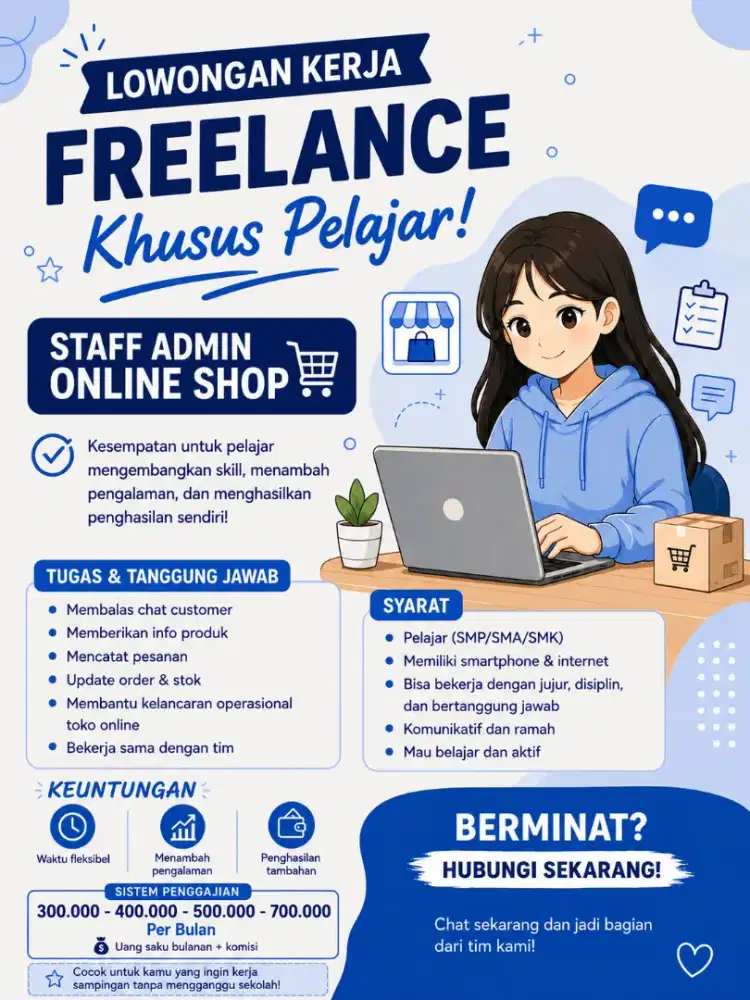 Lowongan Freelance Admin Online Shop