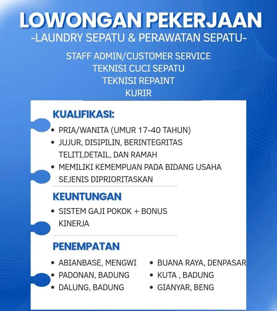 Lowongan tempat cuci dan perawatan sepatu premium